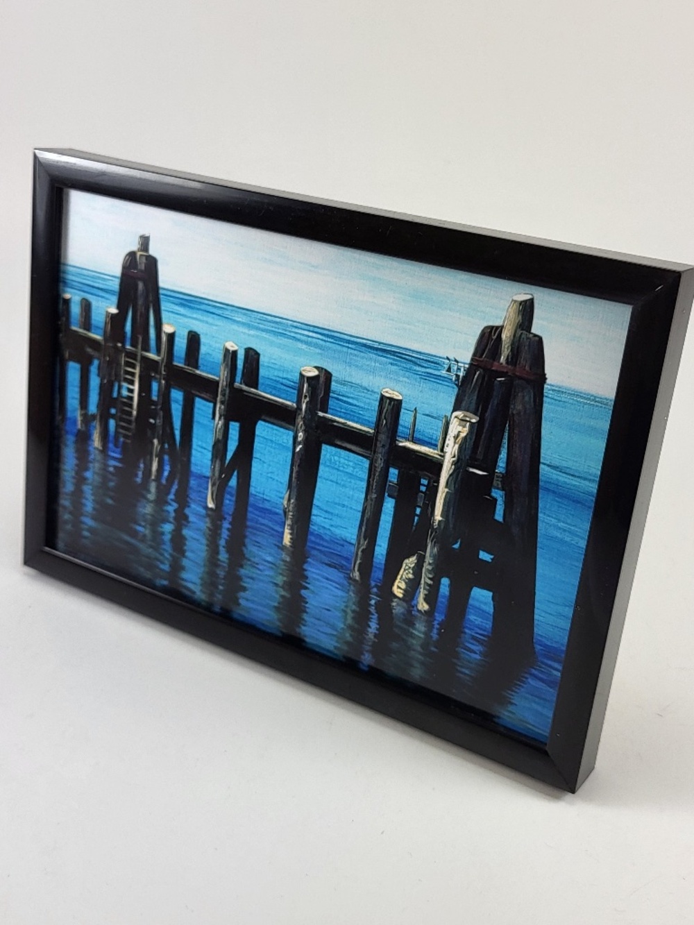 Coastal Pier Realism Vacation Acrylic Art Print - 4x6 Black Square Frame